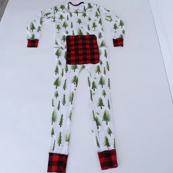 Lazy One White Green Red Pine Trees  w/ Back Flap Onezie Size Medium - Picture 13 of 16